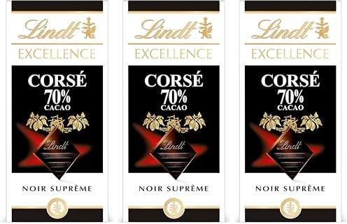 Lindt - Tablette 70% Cacao Corsé EXCELLENCE - Chocolat Noir, 100g (Lot de 3)