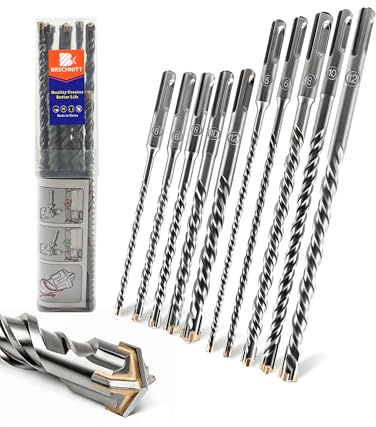 BRSCHNITT SDS Plus Lot de 10 forets pour béton 5/6/8/10/12 * 160MM+5/6/8/10/12 * 210MM - Compatible marteaux perforateurs SDS Plus pour béton, brique, pierre et maçonnerie