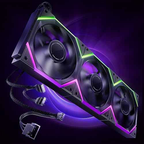 AsiaHorse Nyota Pro 120mm Ventilador de carcasa, Juego de 3 ventiladores de PC de 120mm, Daisy Chain ARGB PWM 2000RPM Silencioso, Ventilador de carcasa de alto flujo de aire, Pala de ventilador
