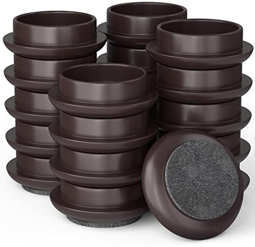 Medipaq Felt Castor Cups for Wooden Floors – 24 x Small 44mm Chair Leg Floor Protectors & Floor Protectors for Furniture Legs, Solid Brown