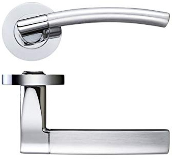 AMALFI Internal Lever on Rose Fire Rated Door Handle Pair in Stainless Steel Satin/Polished Chrome