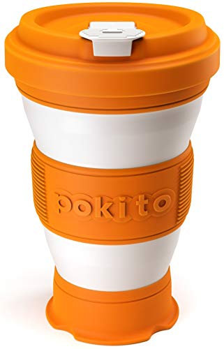 pokito Pop Up/Collapsible/Reusable/Eco-Friendly/Folding 3-Sizes-in-1 Travel Cup/Mug with Leak-Proof Lid for Hot and Cold Drinks (Fits in Pocket or Bag; Great Gift for Coffee or Tea Lovers), Pumpkin