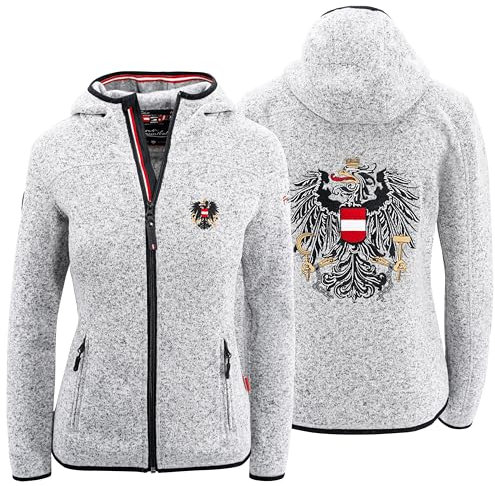 Hoamatkult Österreich Kultjacke mit Kapuze Damen - das Original - Österreich Adler Strickfleece Jacke - Jacke mit Österreich Adler Stick (X-Large, Grau)