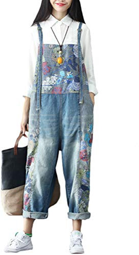 Vogstyle Donna Pantaloni Jeans Donna Salopette A fiori Stile 11 Blu