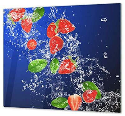 ORIGINALE tagliere in VETRO temperato – Copri-piano cottura a induzione –Tagliere pezzo UNICO (60x52 cm) o DUE pezzi (30x52 cm ognuno); D07 Frutta e Verdura: Fragola 44