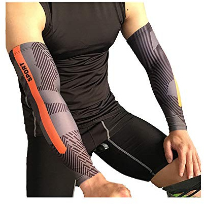 BaronHong Unisex Armmanschette UV Schutz Sport Compression Ärmel zum Radfahren (orange, M)