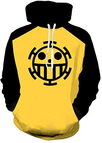 WANHONGYUE One Piece Trafalgar Law Anime Hoodie Sweatshirt Unisex Cosplay 3D Printed Pullover Jumpers Pockets 1 S Yellow