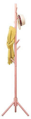 BAKAJI Attaccapanni Appendiabiti di Design a Piantana da Terra in Legno di Betulla con 8 Ganci Appendi Abiti e Base Treppiedi Dimensione 41 x 41 x 176 cm (Rosa)