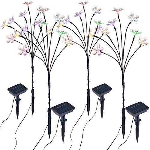 Lunartec Solar Blumen: 4er-Set Solar-LED-Lichtersträucher mit 8 Blüten und Erdspieß, 50 cm (Blumenstrauß, LED Blume, Topf)