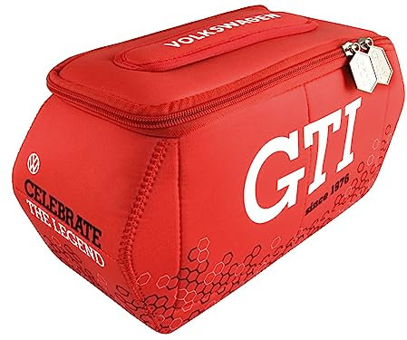 BRISA VW Collection - Volkswagen Neopren-Universal-Kosmetik-Kultur-Reise-Apotheke-Tasche im Golf GTI Design (Hexagon/Rot/Klein)