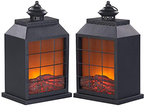 Carlo Milano Kaminofen: 2er-Set Elektro-Deko-Kamine, Flammen-Optik, USB- & Batterie-Betrieb (LED-Kamin mit Batterie, Design-Kamin, Tischleuchte)