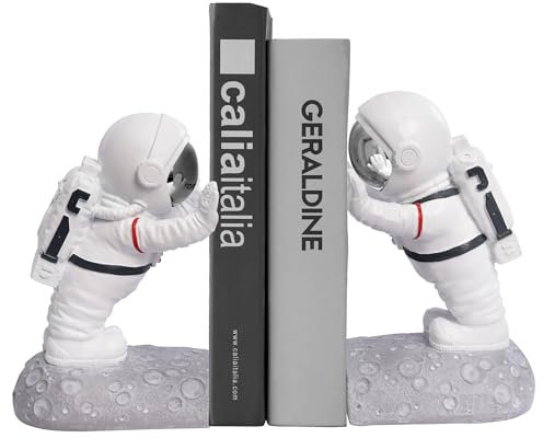 Kakizzy Astronauten-Buchstützen, weiße Buchstopper, Buchstützen zum Halten von Büchern, Astronauten-Dekoration für Kinderzimmer, Astronauten-Figur, Buchstützenstützen (Astronaut A-Silber)