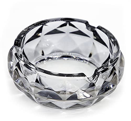 TOSSOW Glas-Aschenbecher, grauer runder Glas-Diamant-Aschenbecher für Zigaretten, außen im Innenbereich, eleganter Kristall-Aschenbecher, Dekoration (11,9 x 4,6 cm)