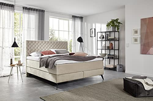 möbelando Boxspringbett Ehebett Polsterbett Bett LA Maison Beige/Graphit 180x200 cm