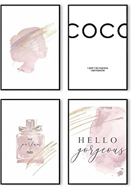 Postertech® Premium Poster Set | 4 Bilder als stilvolle Wanddeko | 4X DIN A4 | Hello gorgeous Coco Parfum Frau (Set #4)