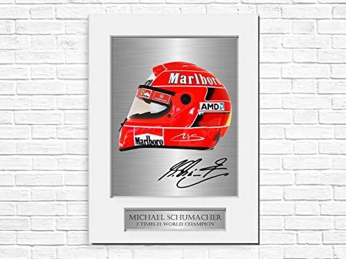 Michael Schumacher 7 Mal Weltmeister Helm-Poster, signiertes Foto, Passepartout, A4