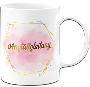 Tassenbrennerei Original Tasse mit Spruch Anstaltsleitung - Lady Boss Edition im Gold Design - Kaffeetasse lustig für Kollegin, Kollegen oder Chefin (Weiß)
