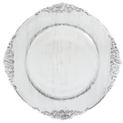 Pomp Vintage Whitewash 13” Inch Diameter White Charger Plates (6 Pack) | Decorative Chargers That Will Capture Your Imagination | Easy Care + Premium Plastic