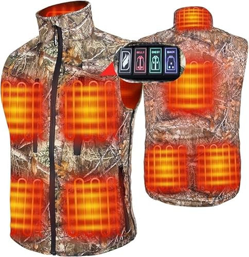 DUKUSEEK Heated Hunting Vest, Electric Heating Camo Gilet Size Adjustable Body Wramer for Hunting, Hiking, Fishing, Golf, Caping (Men & Women Use), Camouflage, S-3XL