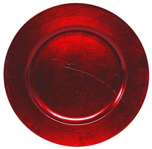 6 x Platzteller im Vintage-Look mit unverwechselbarer Antik-Finish Patina Ø 33 cm - Dekoteller - Deko Teller - Weihnachtsteller - Adventsteller Farbe Rot