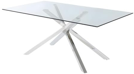 Vente-unique - Table à Manger Glenda - 6 Personnes - Verre trempé et Acier