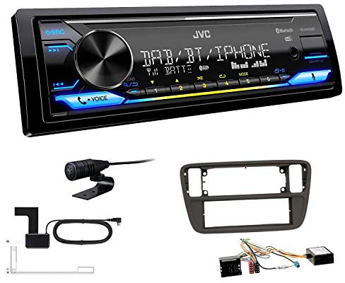 JVC KD-X472DBT 1-DIN Autoradio Bluetooth USB inkl DAB Antenne Einbauset passend für Seat MII ab 2011 schwarz inkl Canbus