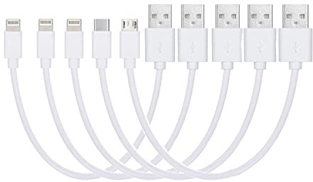 OthoKing 3 in 1 Cable Pack: USB-C, Micro USB & Lightning (23cm/9 inch/0.75FT) - Mixed melody of cables in White for iPhone Compatibility