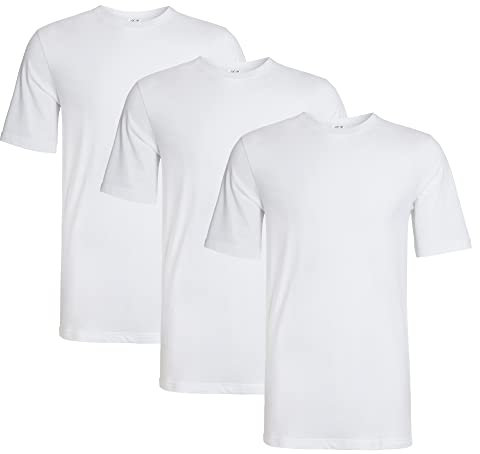 Sock Stack Pack of 3 Mens Plain Crew Neck T Shirts Multipack Work Summer Short Sleeve Slim Fit Breathable T-Shirt for Men, White Large