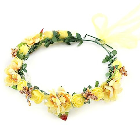 Gmmidea Women Girls Boho Flower Crown Adjustable Sunflower Floral Headband Wedding Bridal Headpiece Yellow-1