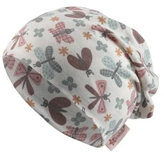 Sterntaler Beanie Schmetterling - Baby Mütze aus Flammgarn Jersey mit allover Schmetterlingen - Mädchen Beanie Mütze - Baby und Kinder Übergangsmütze, ecru, Größe 49