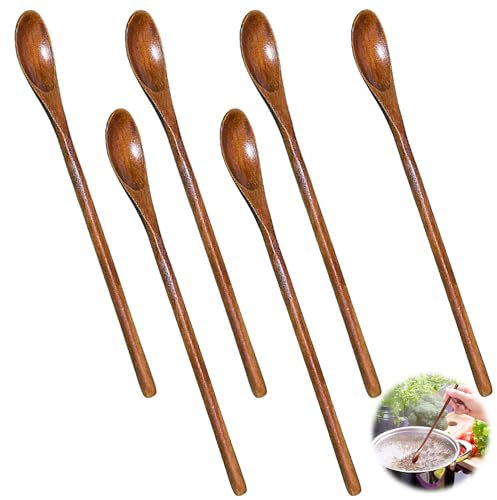 ANFUXT 6 Stück Holzlöffel Langen 20cm Griff Kaffeelöffel Honig Löffel Umweltfreundlicher Holzlöffel Werkzeuge für Kochen Mischen Rühren Von Lebensmitteln