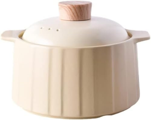Faitout en céramique avec couvercle pour faire des ragoûts, du porridge, de la soupe - Beige
