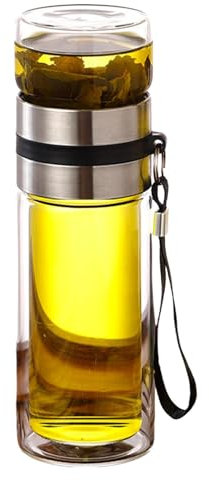 Vaso de té de vidrio con infusor | Botella de vidrio para preparar té | Termo infusor de té portátil, botella de agua de vidrio a prueba de fugas, botella de agua de vidrio con funda antideslizante