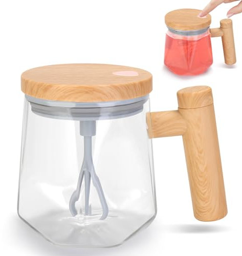 Yummy Sam Self Stirring Coffee Mug, 13.5 Oz Battery Powered Electric Milk Coffee Mixing Cup Automatic Cocoa Hot Chocolate Juice Mixer Glass Tumbler with Lid and Handle for Office Traveling Gym Home