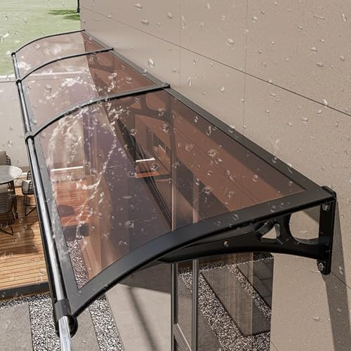 Modern Exterior Front Door Awnings with Aluminum Bracket, Polycarbonate Awning & Canopies, Rain Gutter & UV Protection (L60*W120cm/L24*W120cm)