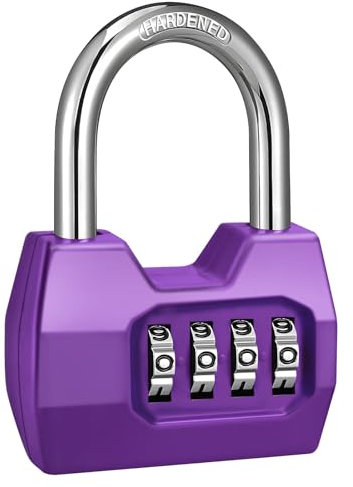 1 Pack disecu® Wide Shackle Combination Lock 4 Digit Locker Lock Outdoor Waterproof Padlock for School Locker, Gym Locker, Fence, Toolbox, Gate, Shed, Hasp Storage (Purple)