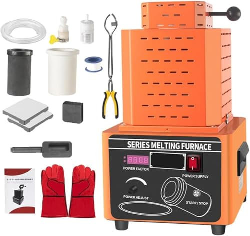 Horno De Fusión De Oro Eléctrico, Máquina De Horno De Fusión Digital De 1600 ℃ /2912 ℉, Kit De Fundición De Metal Con Crisol De Grafito, Horno De Fundición De 5000 W, Tiempo De Fundición De 3-5 3kg