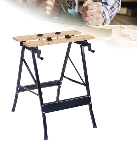 RuiYiL Multifunction Work Table and Sawhorse Foldable Wood Clamping Work Benches with Storage rack for Tools Adjustable Tabletop, for Wood Timber Workshop Working Bench Table