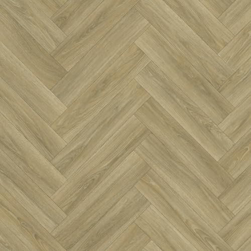 Classic Herringbone Vinyl Flooring Oak Wood Plank Effect Felt Backed Roll Lino Kitchen Bathroom (2m x 2.5m)