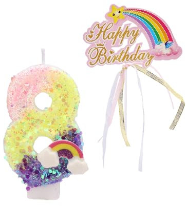 Bolosa Geburtstagskerzen Zahlen 7, Kerze 7. Geburtstag, Geburtstagskerzen Regenbogen, Geburtstagskerzen Kinder, Geburtstagskerzen fürTortendekoration, Birthday Candles, mit Tortendeko
