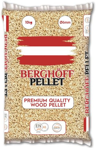 Pellet BERG-HOFF da 10 KG – Originale 100% Abete Austriaco, certificato ENplus A1 e DINplus - Alto potere calorifico (96 sacchi da 10 kg)