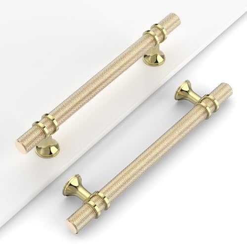 Coinkoly 10 Pack Gold Cabinet Pulls 128MM Hole Centers Kitchen Cabinet Handles Knurled Drawer Pulls Kitchen Cupboard Handles UK0002