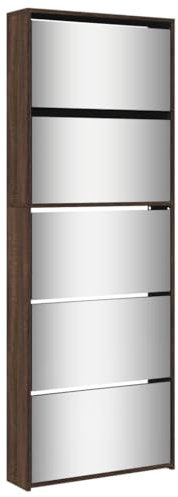 vidaXL Schuhschrank, Schuhkipper mit Spiegel 5 Fächern, Schuhregal Schuhablage für Eingangsbereich Flur Wohnzimmer, Schuhkommode Schuhaufbewahrung, Braun Eiche-Optik