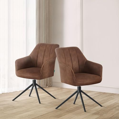 DUBI Möbel Esszimmerstuhl Thomas, Esszimmerstühle drehbar Armlehnstuhl Küchenstuhl Polsterstuhl Schreibtischstuhl Schminkstuhl für Esszimmer Küche Wohnzimmer Büro, Braun, 2 Stück, 21103-YU42-B05