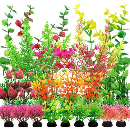 QUOZUO 25 Pack Aquarium Plants, Colorful Artificial Fish Tank Plants Decorations for Household and Office Aquarium Simulation, Small to Large
