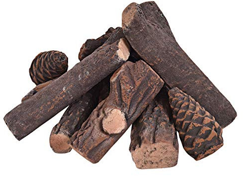 RELAX4LIFE Juego de 9 troncos decorativos de cerámica para chimeneas de gas y bioetanol, troncos artificiales realistas duraderos aptos para uso interior y exterior