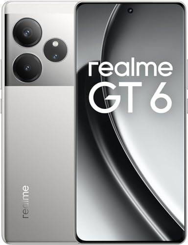 realme GT 6 5G Smartphone, 50MP LYT-808 Cámara Principal, Snapdragon 8s Gen3 Procesador, 120Hz 6.78'' 6000nit Pantalla Ultra Brillante, NFC, Dual Sim, 8+256GB, Plata (Sin Cargador)