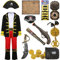 Geplaimir Piratenkostüm Kinder Jungen mit Piraten Zubehör Set Piraten Hut Augenklappe Schatzkarte Schnurrbart Kompass Teleskop etc. Fasching Halloween Verkleidung Party Kostüm 3-10 Jahre alt G037-M