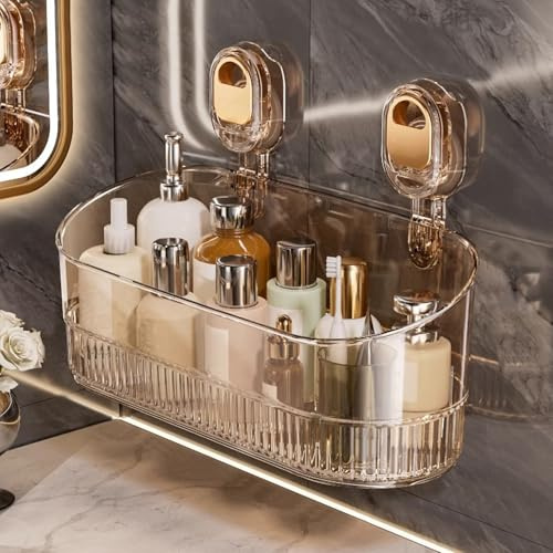 Duschablage Ohne Bohren, Bad Regal Hängend, Badezimmer Organizer, Wandregal, Aufbewahrungsregal, Duschregal Ohne Bohren, Badregal, Badezimmer Zubehör für Shampoo und Duschgel (Gold)