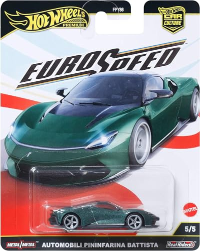 Hot Wheels Premium Car Culture Spielzeugauto im Maßstab 1:64 Druckguss Pininfarina Battista, Eurospeed Fahrzeug mit echten Riders Reifen